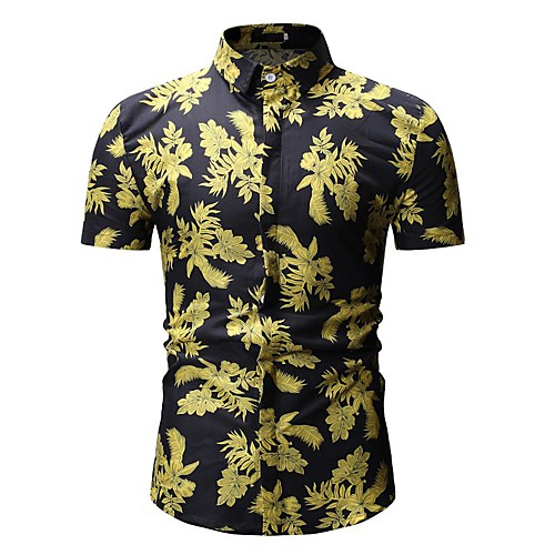 

Men's Shirt Color Block Geometric Floral Print Tops Cotton Black Blue Red