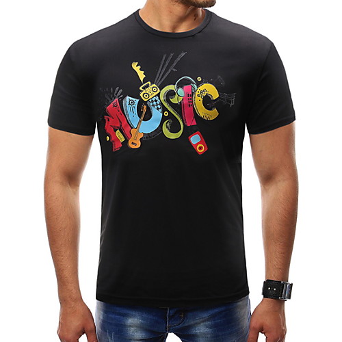 

Men's T shirt Shirt Letter Print Slim Tops Round Neck White Black Gray
