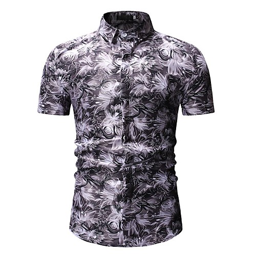 

Men's Shirt Color Block Geometric Floral Print Tops Cotton Blue Gray