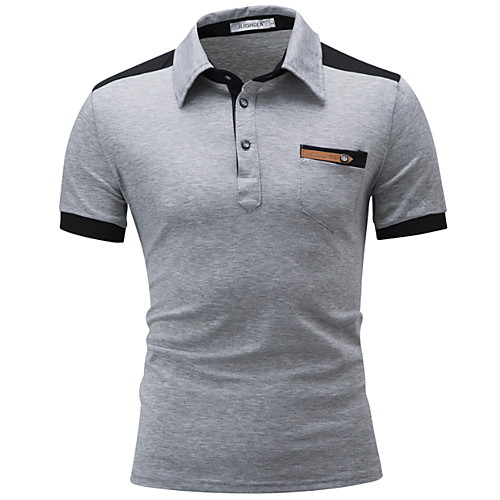 

Men's Patchwork Polo - Cotton Shirt Collar Black / Light gray / Dark Gray