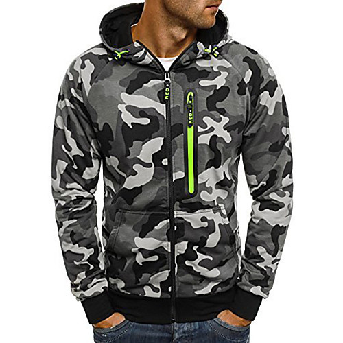 

Men's Hoodie Hiking Jacket Outdoor Camo Thermal Warm Quick Dry Sweat wicking Comfortable Jacket Top Single Slider Camping / Hiking Climbing Outdoor Exercise Grey Green / Camping / Hiking / Caving