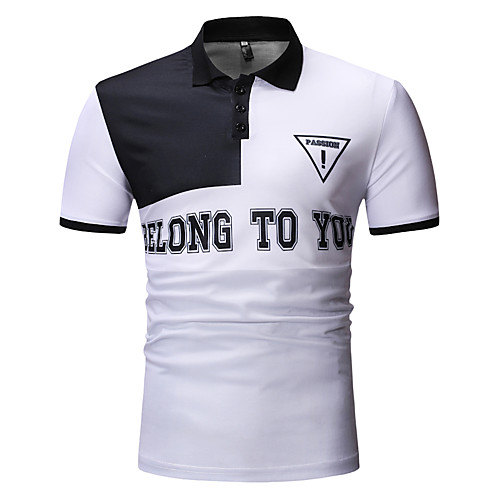 

Men's Polo Solid Colored Letter Patchwork Print Tops Cotton White Black