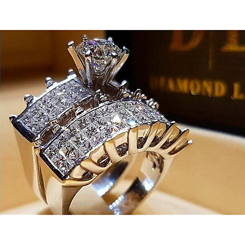 

Women's Ring Cubic Zirconia 1pc Silver Brass Steel Round Fashion Wedding Party Jewelry Classic Heart Heart
