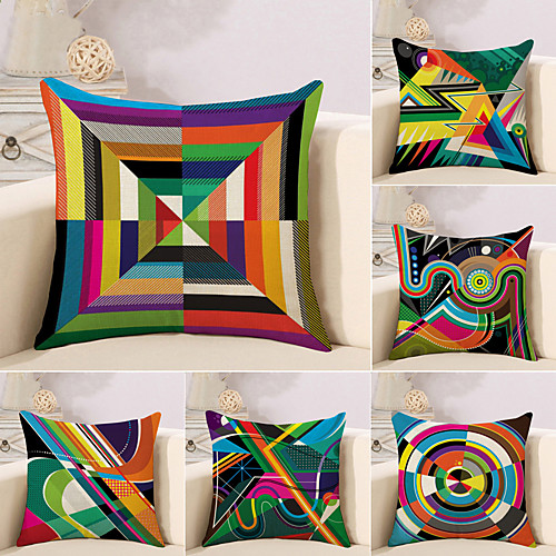 

Set of 6 Cotton / Faux Linen Pillow Cover, Striped Lines / Waves Geometic Abstract Throw Pillow