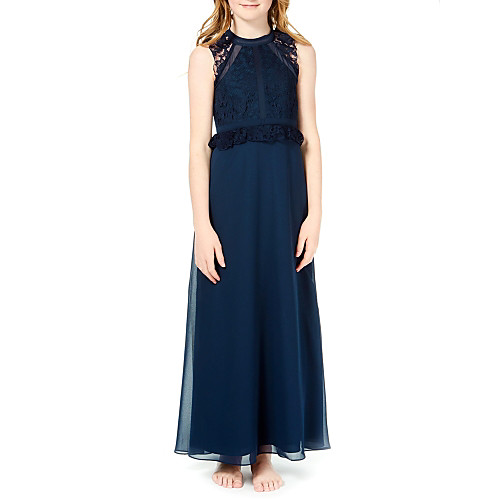 

A-Line Ankle Length Junior Bridesmaid Dress Party Chiffon Sleeveless Jewel Neck with Lace