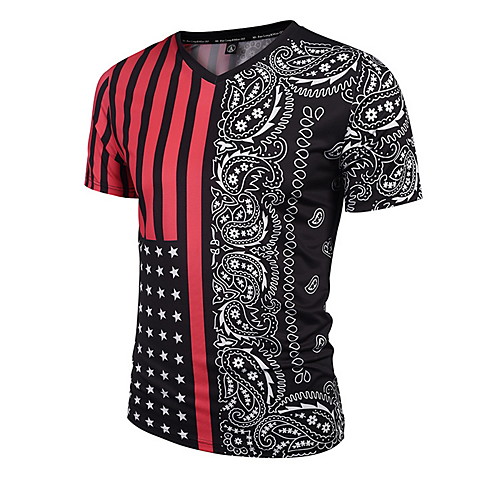 

Men's T shirt Color Block Tops Black