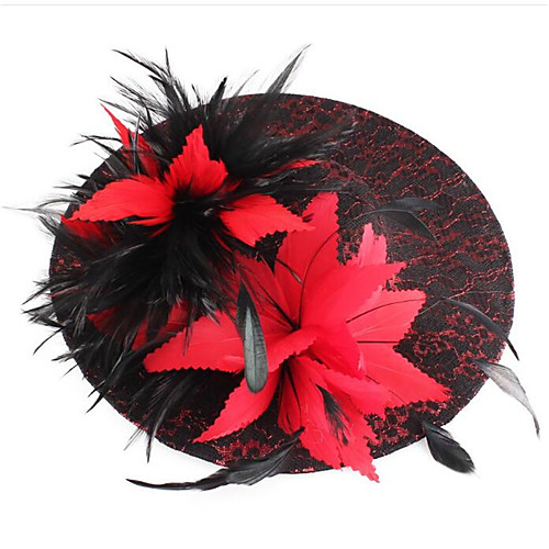 

Women's Ladies Tiaras Fascinators For Wedding Party / Evening Prom Princess Feather Fabric Red