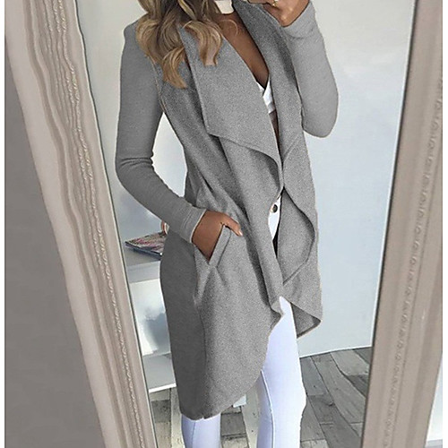 

Women's Daily Spring & Fall Long Trench Coat, Solid Colored Shirt Collar Long Sleeve Polyester Manteau Femme Wine / Army Green / Khaki XXXL / XXXXL / XXXXXL