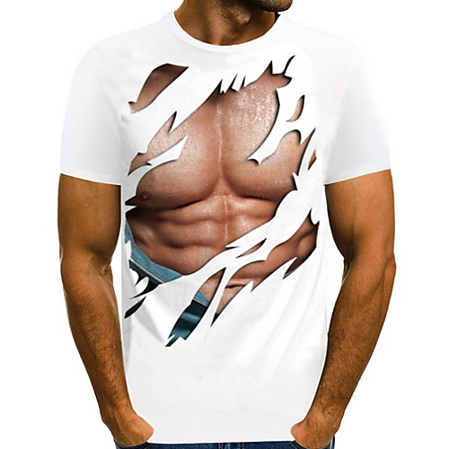 

Men's T shirt Shirt Graphic Muscle Print Tops Round Neck White