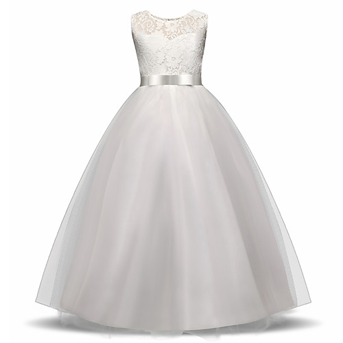 

Princess Long Length Flower Girl Dresses Wedding Lace Sleeveless Jewel Neck with Lace / First Communion