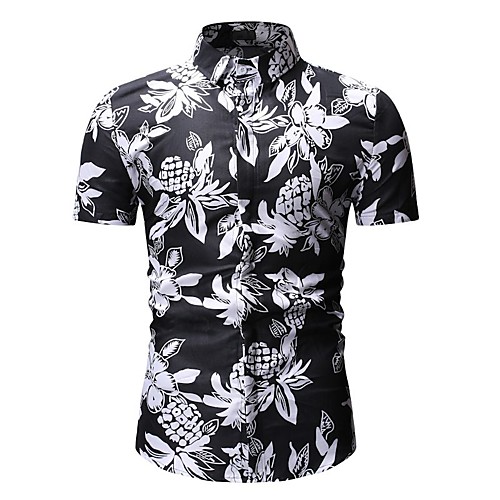 

Men's Shirt Color Block Geometric Floral Print Tops Cotton Black Blue Red