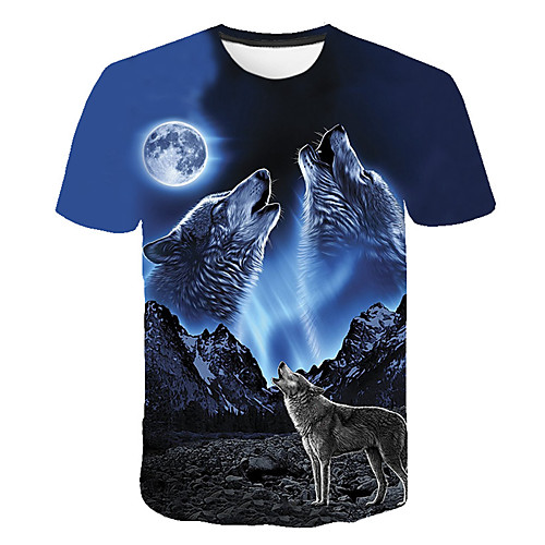 

Men's T shirt Graphic Animal Print Short Sleeve Daily Tops Basic Streetwear Blue