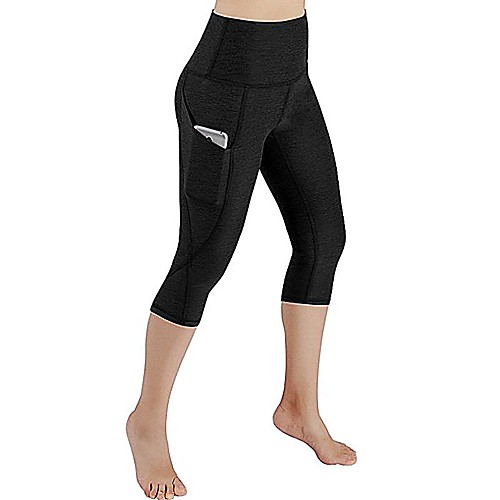 

Women's High Waist Yoga Pants Side Pockets Tights Capri Leggings Grey Black Fitness Running Summer Sports Activewear Micro-elastic Slim