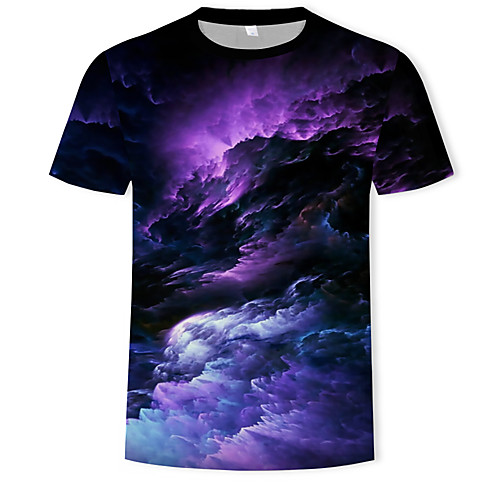 

Men's T shirt Shirt Galaxy Graphic Print Short Sleeve Casual Tops Basic Boho Round Neck Orange Green Rainbow / Summer