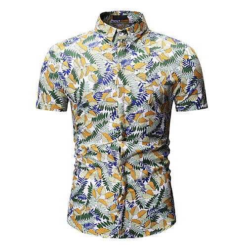 

Men's Shirt Geometric Floral Print Tops Cotton Red Green