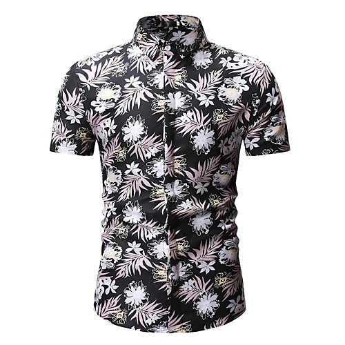 

Men's Shirt Geometric Tribal Floral Print Tops Cotton Black Blue