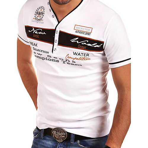 

Men's Tee T shirt Shirt Graphic Letter Print Short Sleeve Causal Tops Vintage Casual / Sporty V Neck White Blue Black