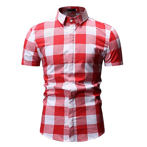 

Men's Shirt Houndstooth Check Print Tops Cotton Red Light gray