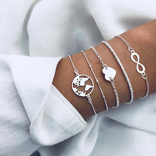 

5pcs Women's Pendant Bracelet Layered Maps Heart Infinity Classic Trendy Casual / Sporty Alloy Bracelet Jewelry Silver For Daily Holiday Work