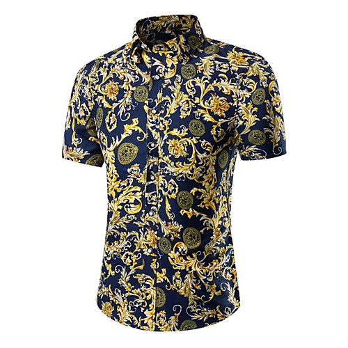 

Men's Shirt Polka Dot Galaxy Color Block Print Tops Cotton Navy Blue