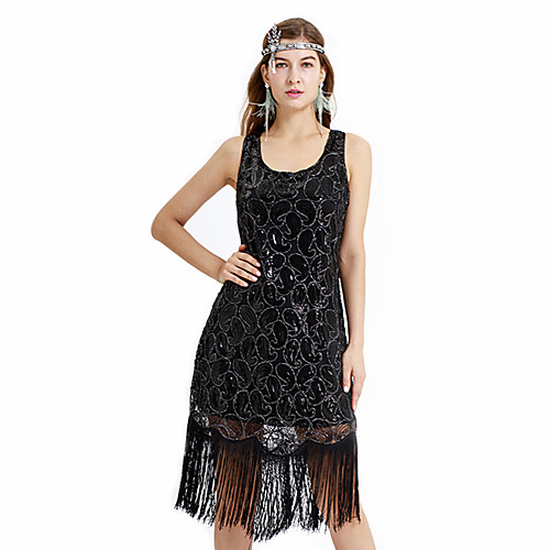 

The Great Gatsby Charleston 1920s Vintage Vacation Dress Flapper Dress Party Costume Masquerade Prom Dress Women's Sequins Tassel Fringe Sequin Costume Black Vintage Cosplay Party Homecoming Prom
