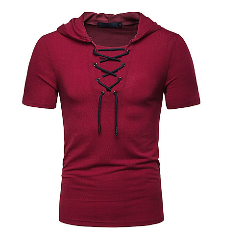 

Men's T shirt Shirt Graphic Solid Colored Tops Hooded White Wine Black