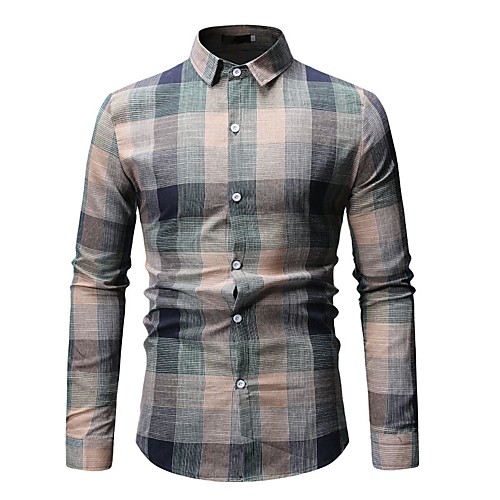 

Men's Shirt Houndstooth Check Print Tops Cotton Blushing Pink Green
