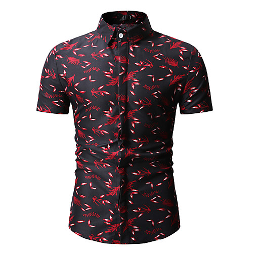 

Men's Shirt Galaxy Geometric Floral Print Tops Cotton Black Red Navy Blue