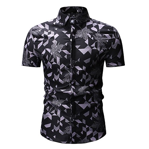 

Men's Shirt Color Block Geometric Floral Print Tops Cotton Red Yellow Gray