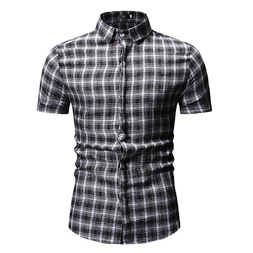 

Men's Shirt Striped Houndstooth Check Print Tops Cotton Red Gray