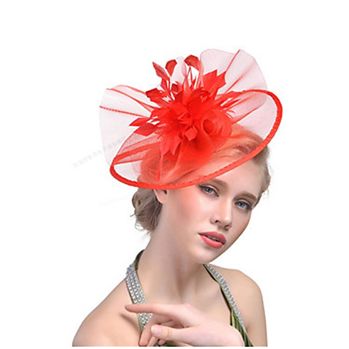 

Women's Ladies Tiaras Fascinators For Wedding Party / Evening Prom Princess Feather Fabric Blushing Pink Black Red
