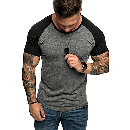 

Men's T shirt Color Block Patchwork Short Sleeve Daily Tops Cotton Basic White Black Red