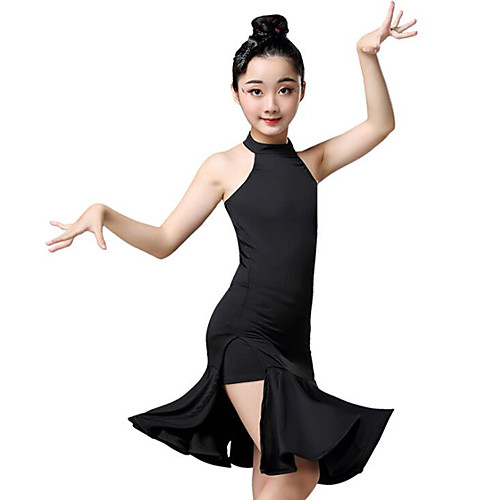 

Latin Dance Kids' Dancewear Dress Split Cascading Ruffles Girls' Training Performance Sleeveless Spandex