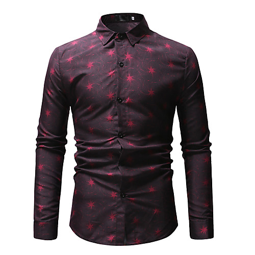 

Men's Shirt Galaxy Color Block Rainbow Print Tops Cotton Blue Red