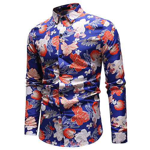 

Men's Shirt Color Block Paisley Geometric Print Tops Cotton Black Blue