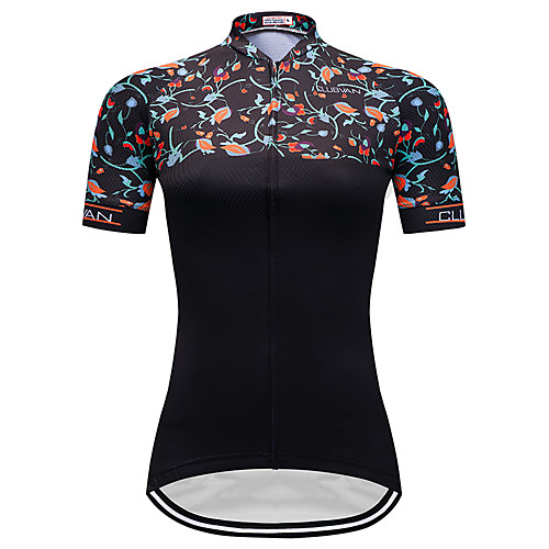 

Women's Short Sleeve Cycling Jersey Summer Black Floral Botanical Plus Size Bike Jersey Top Mountain Bike MTB Road Bike Cycling Quick Dry Breathable Back Pocket Sports Clothing Apparel / Athleisure