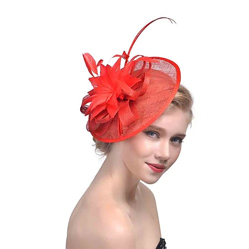 

Women's Ladies Tiaras Fascinators For Wedding Party / Evening Prom Princess Feather Fabric Fuchsia Red Beige