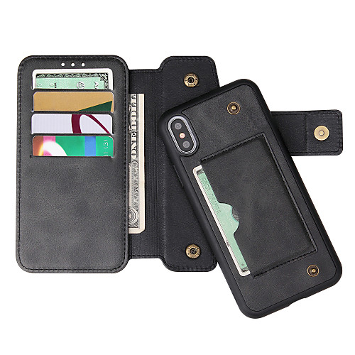 

Phone Case For Apple Full Body Case Wallet Card iPhone XR iPhone XS iPhone XS Max iPhone X iPhone 8 Plus iPhone 8 iPhone 7 Plus iPhone 7 iPhone 6s Plus iPhone 6s Wallet Card Holder with Stand Solid