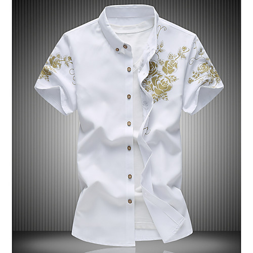 

Men's Shirt Floral Plus Size Short Sleeve Tops Classic Collar Wine White Black / Summer