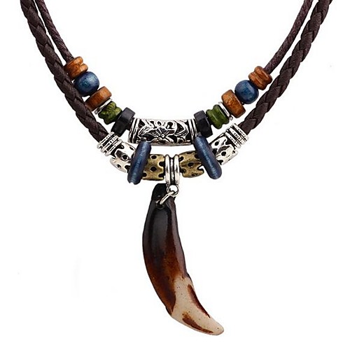

Men's Layered Necklace Double Layered Ethnic PU Leather Chrome Black 45 cm Necklace Jewelry 1pc For Daily