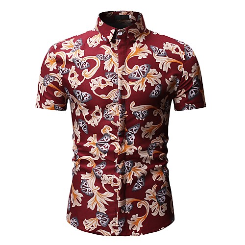 

Men's Shirt Tribal Print Short Sleeve Tops Blue Black Red