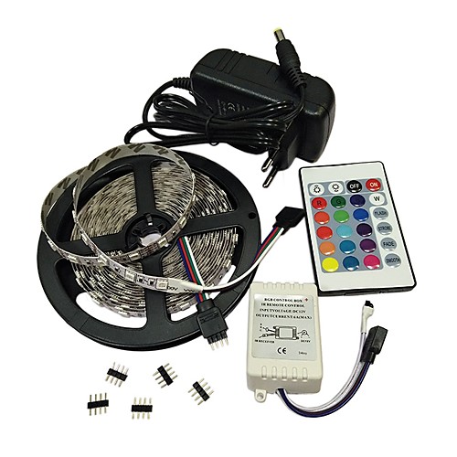 

5m Flexible LED Strip Lights RGB Tiktok Lights 300 LEDs SMD5050 10mm 1X12V 3A Power Supply 1 24Keys Remote Controller Decorative Self-adhesive 12V 1set