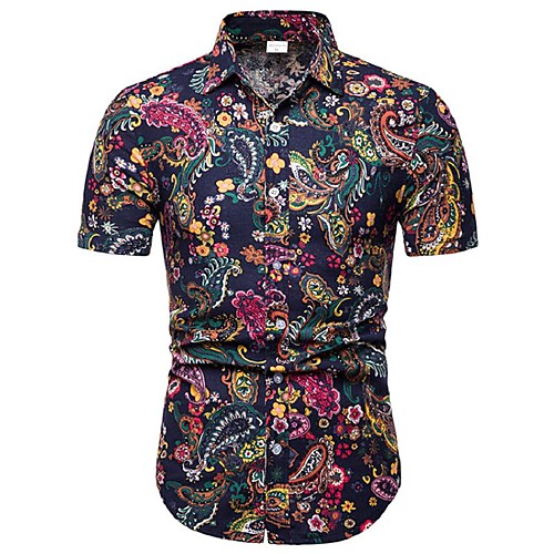 

Men's Shirt Color Block Geometric Floral Plus Size Print Tops Cotton Rainbow