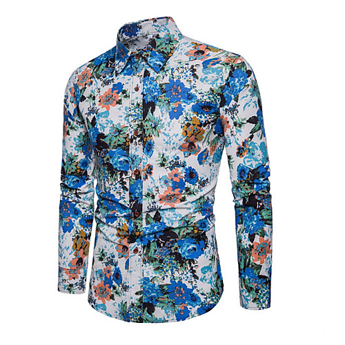 

Men's Shirt Floral Tops Blue