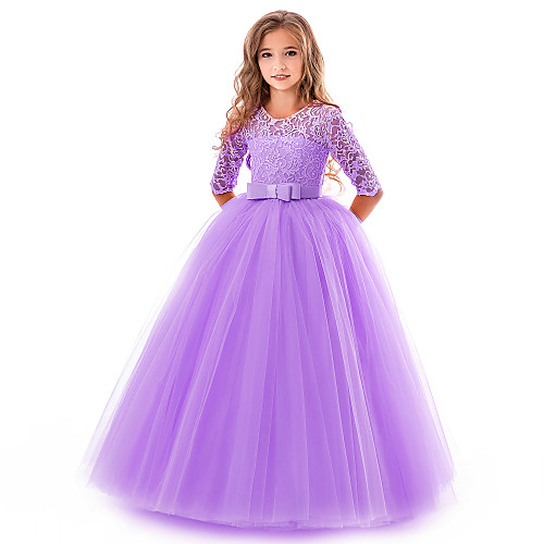 

Princess Long Length Flower Girl Dresses Party Lace Half Sleeve Jewel Neck with Lace