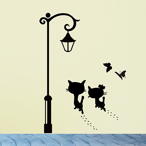 

Cats UnderThe Street Light Wall Stickers Romantic Background for Home Decoration Mural Wallpaper Art Decals Love Cat Sticker 6550cm