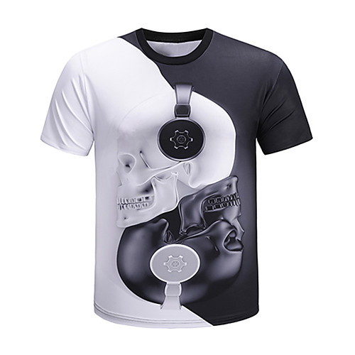 

Men's T shirt Shirt Graphic 3D Skull Plus Size Print Short Sleeve Daily Tops Basic Exaggerated Round Neck White / Summer