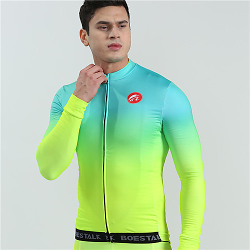 

BOESTALK Men's Long Sleeve Cycling Jersey Winter Fleece Green Gradient Bike Jersey Top Mountain Bike MTB Road Bike Cycling Thermal Warm Fleece Lining Breathable Sports Clothing Apparel / Stretchy