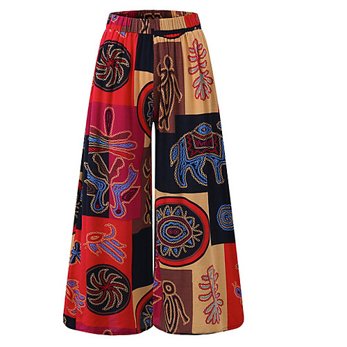 

Women's Casual Yoga Plus Size Loose Daily Outdoor Wide Leg Pants Graphic Color Block Calf-Length Print Purple Orange Red
