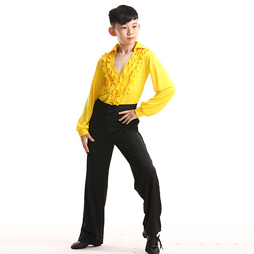 

Latin Dance Kids' Dancewear Top Cascading Ruffles Crystals / Rhinestones Boys' Training Performance Long Sleeve Polyester
